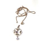 Antique 9ct gold and amethyst pendant and chain 2.8g