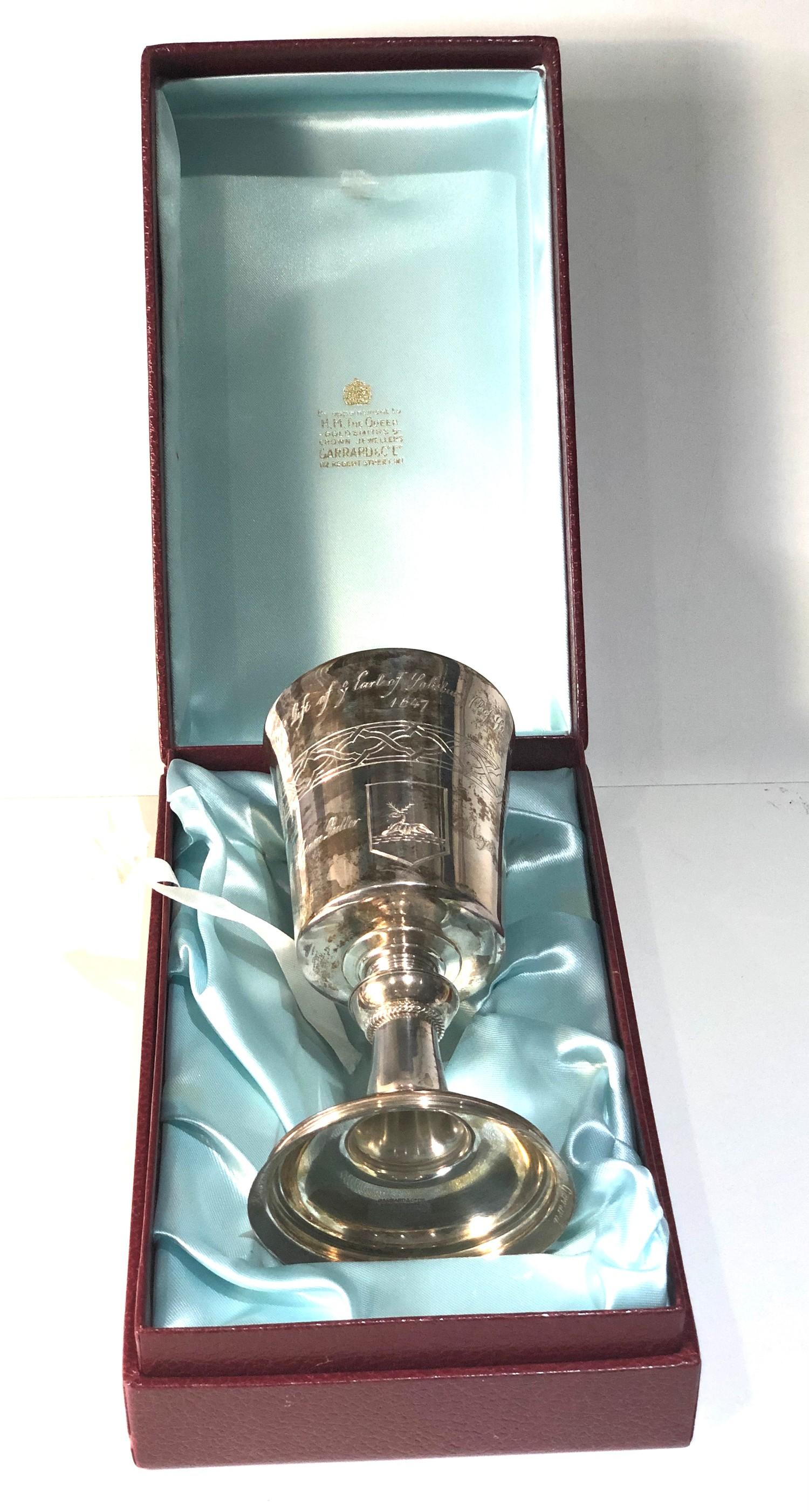 Vintage boxed Garrard & co limited edition silver Chalice engraved and hallmarked reproduction of