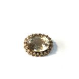 Vintage 9ct gold citrine & seed-pearl brooch measures approx 2.7cm by 2.1cm weight 9.1g