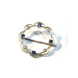 15ct gold sapphire and seed-pearl brooch weight 3.6g