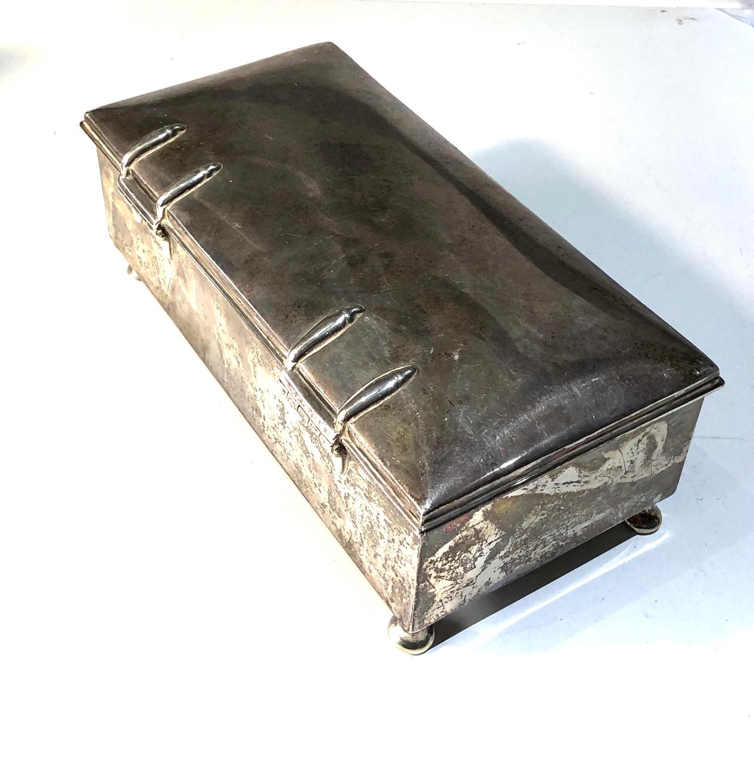 Large Antique silver cigarette box measures approx 20cm by 10cm height 6.5cm total weight 430g