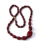 Antique cherry amber bakelite bead necklace weight 26g good internal streaking