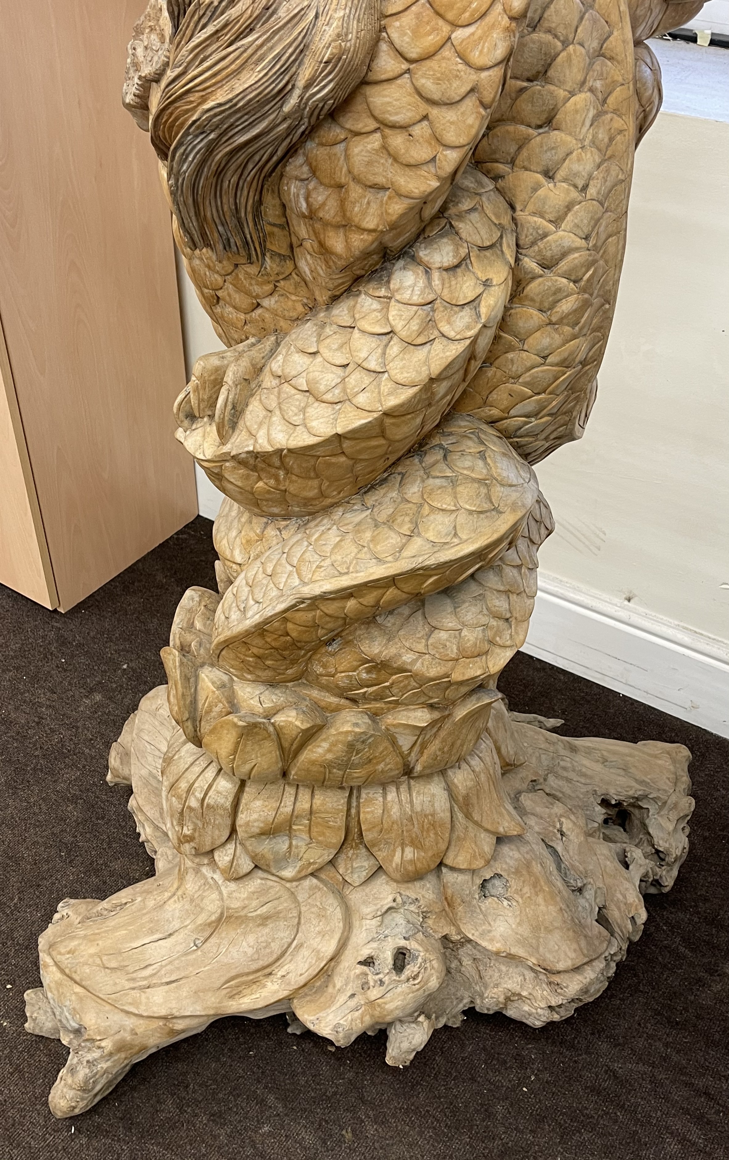 Large antique carved magnolia tree of 3 dragons and a snake - Image 6 of 6