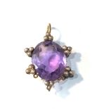 Antique 15ct gold amethyst and seed-pearl pendant measures approx 2.5cm drop by 1.7cm wide