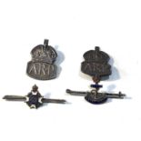 4 silver military badges includes A.R.P Royal navy and army chaplin