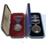 2 Boxed medals includes military service medal named Harold Balfour Lavenu and merchant nay medal