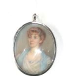 Fine antique miniature portrait paing in silver frame measures approx 8cm by 6.5cm