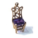 9ct gold and amethyst chair charm