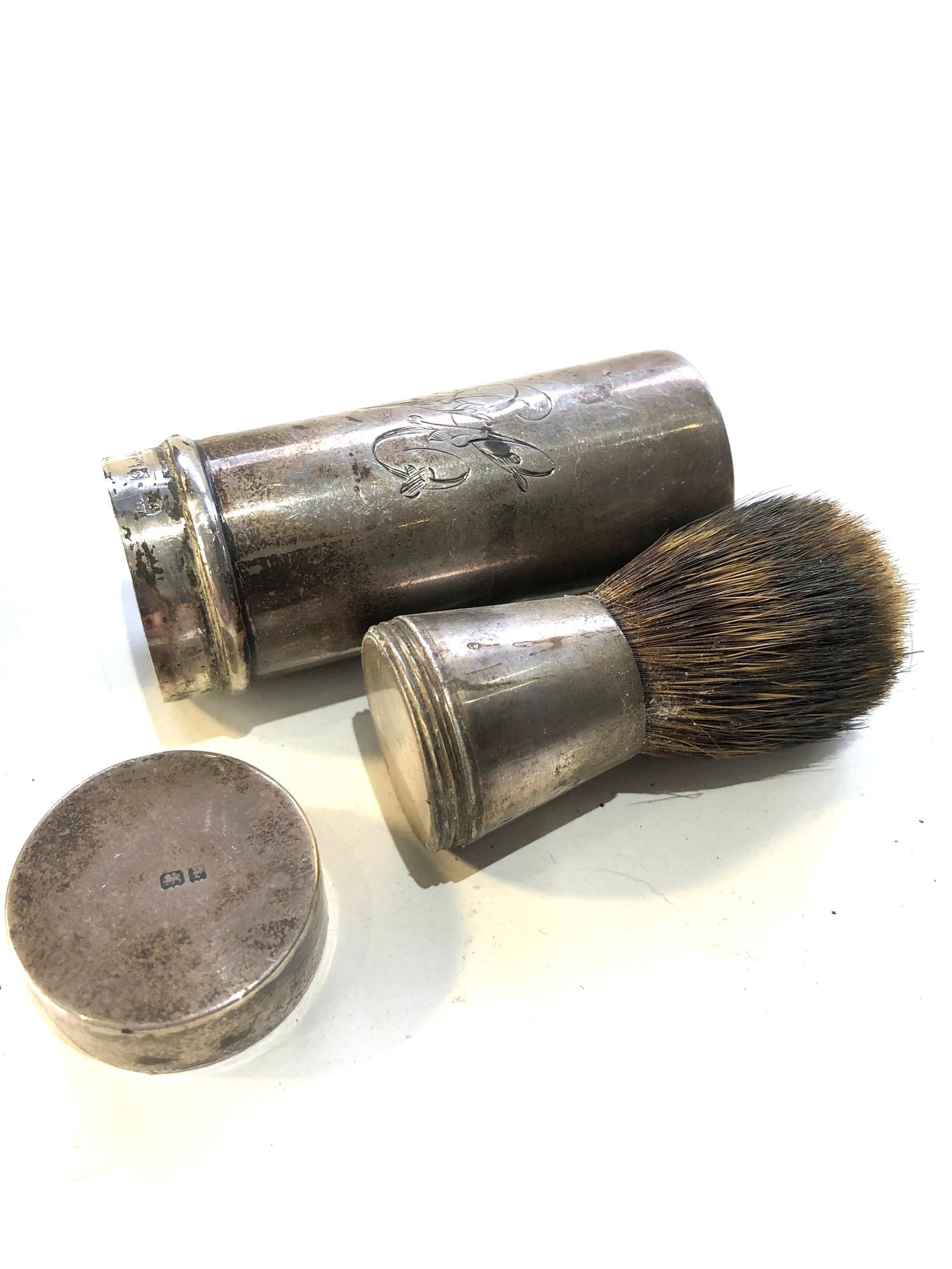 2 Antique silver travelling shaving Brushes both complete 1 Georgian silver the other Edwardian both - Image 3 of 7