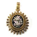 Fine victorian High carat gold micro mosiac panel pendant measures approx 47mm by 30mm weight 11g