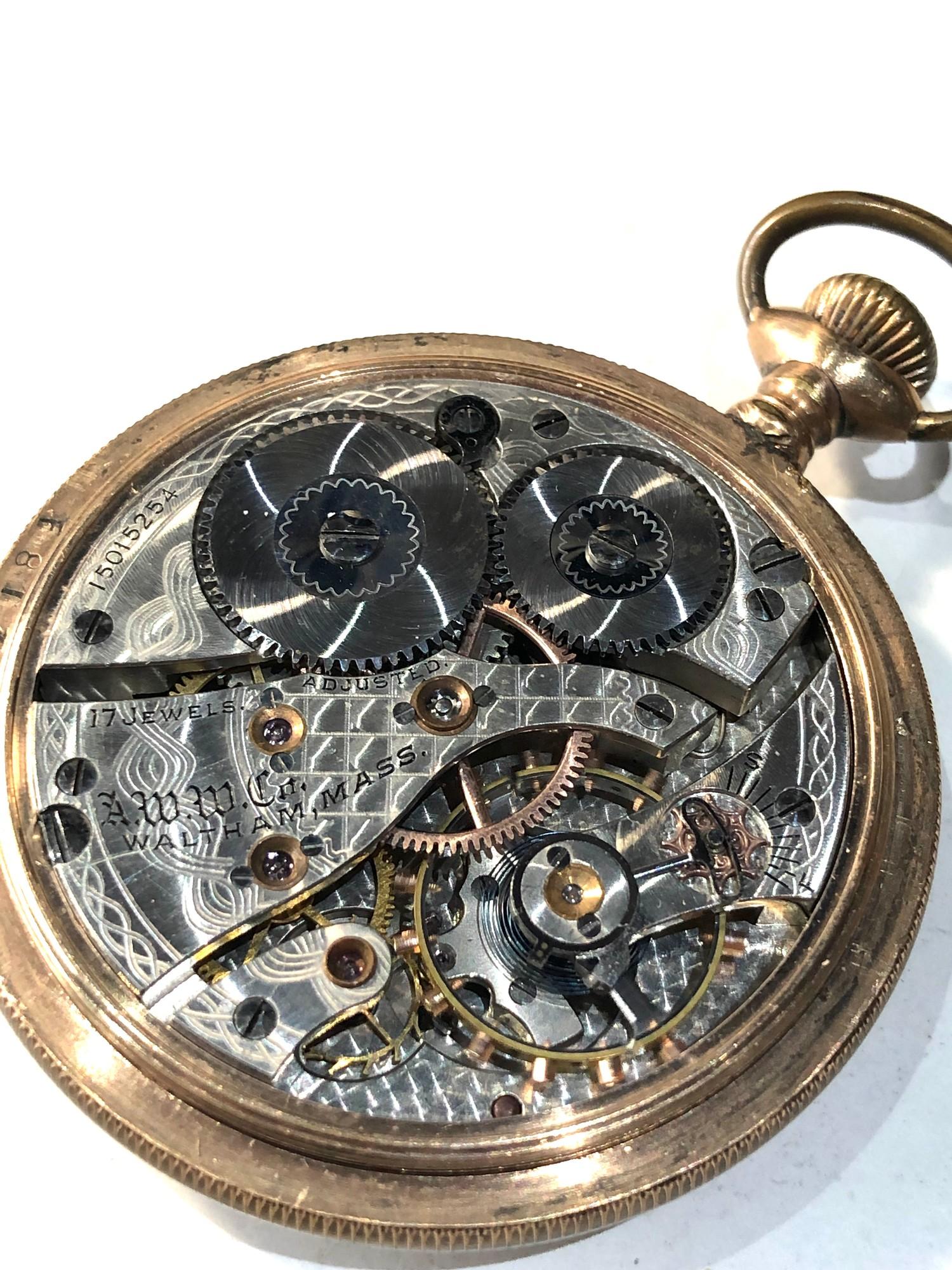 Antique gold plated cased waltham pocket watch balance will spin fully wound but sold as parts - Image 4 of 4
