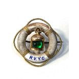 18ct gold and enamel R.V.Y.C sweetheart brooch measures approx 2.9cm dia weight 6g some enamel