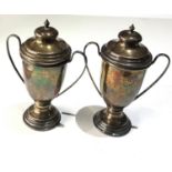 Pair of vintage silver lidded trophy vases weight 127g height 13cm