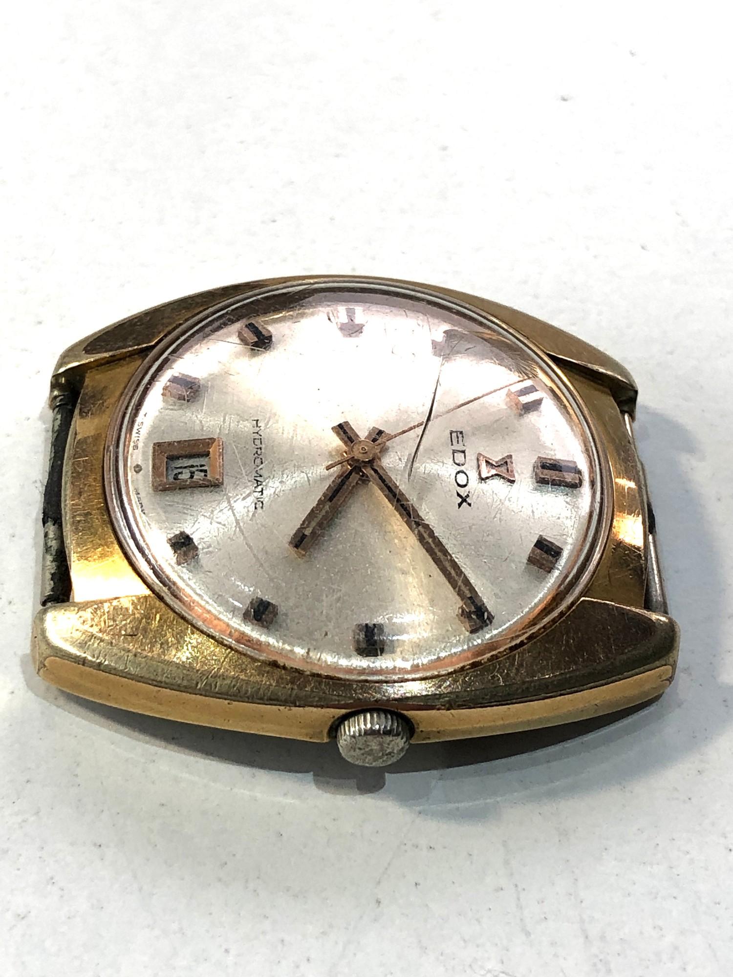 Vintage gents wristwatch Edox Hydromatic parts spares or repair cae measures approx 38mm by 34mm - Image 2 of 3