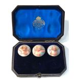 Antique boxed George Edward and sons glasgow 3 of a set of 6 antique porcelain cherub buttons only 3