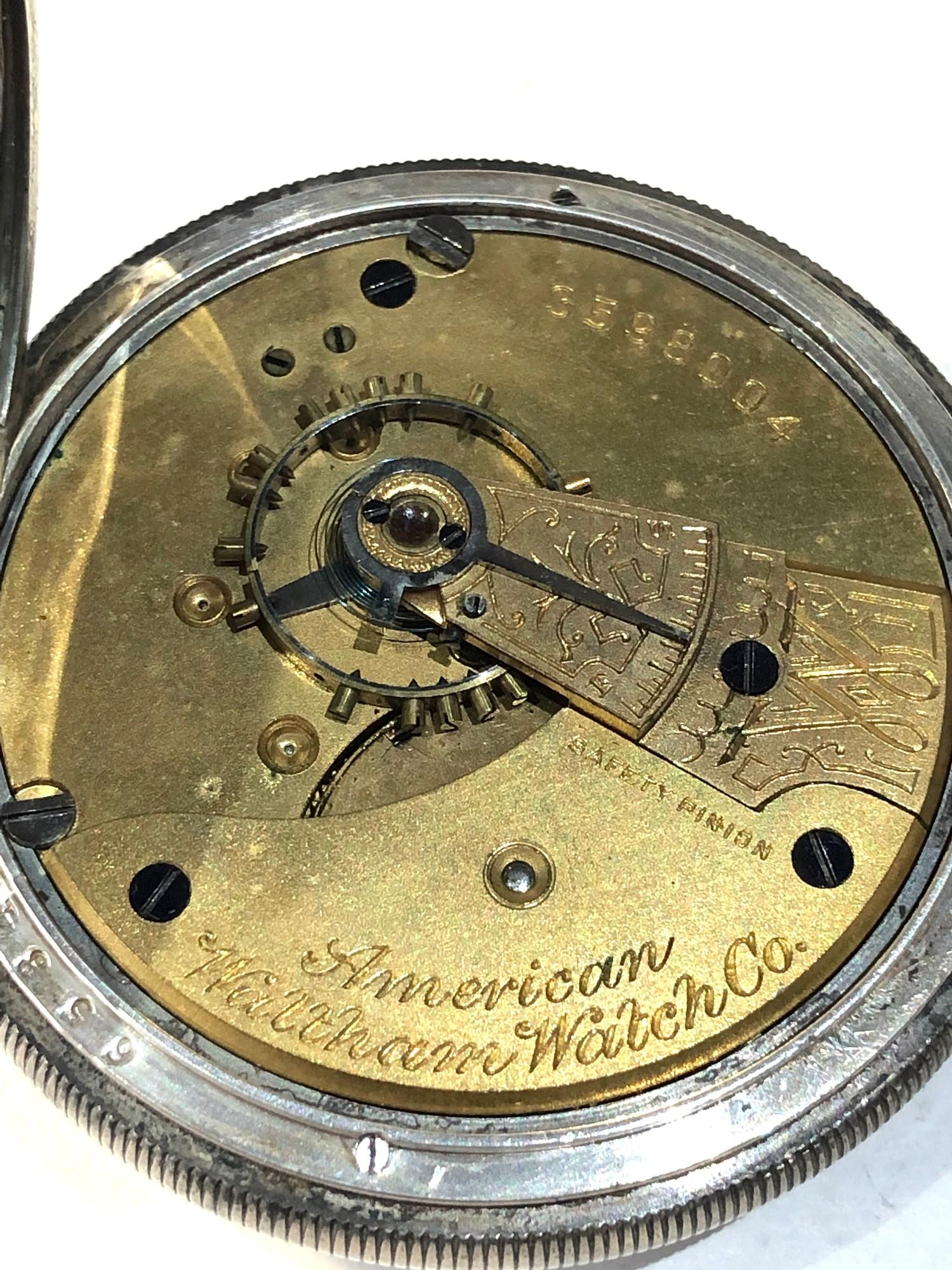 Antique silver cased Am watch Co waltham pocket watch balance will spin does not tick keeps - Image 5 of 5