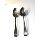 2 large Georgian silver serving spoons measure approx 23cm london silver hallmarks total weight 106g