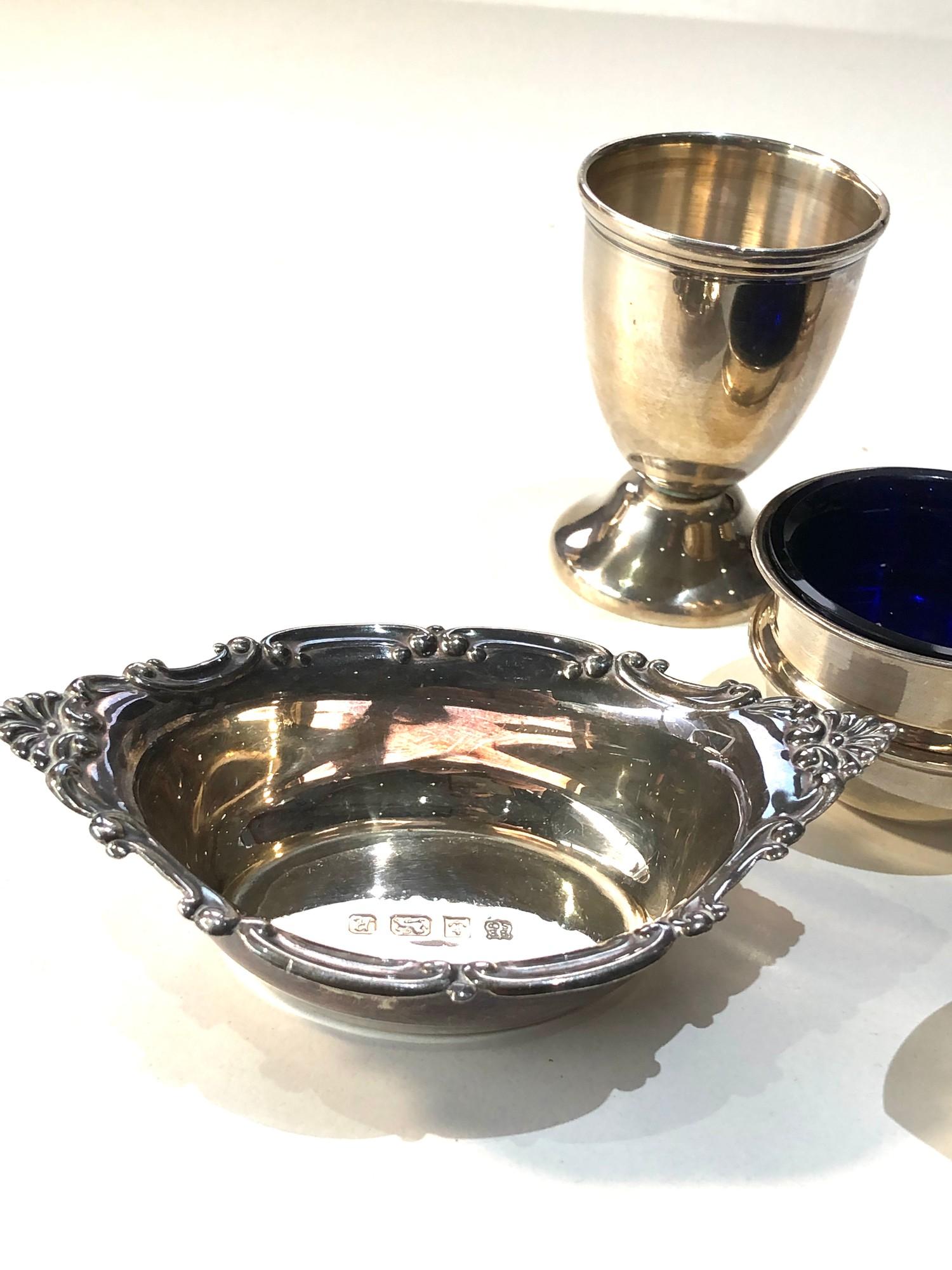 Selection of silver items included pair silver salts egg cup small sweet dish and kangaroo napkin - Image 3 of 3