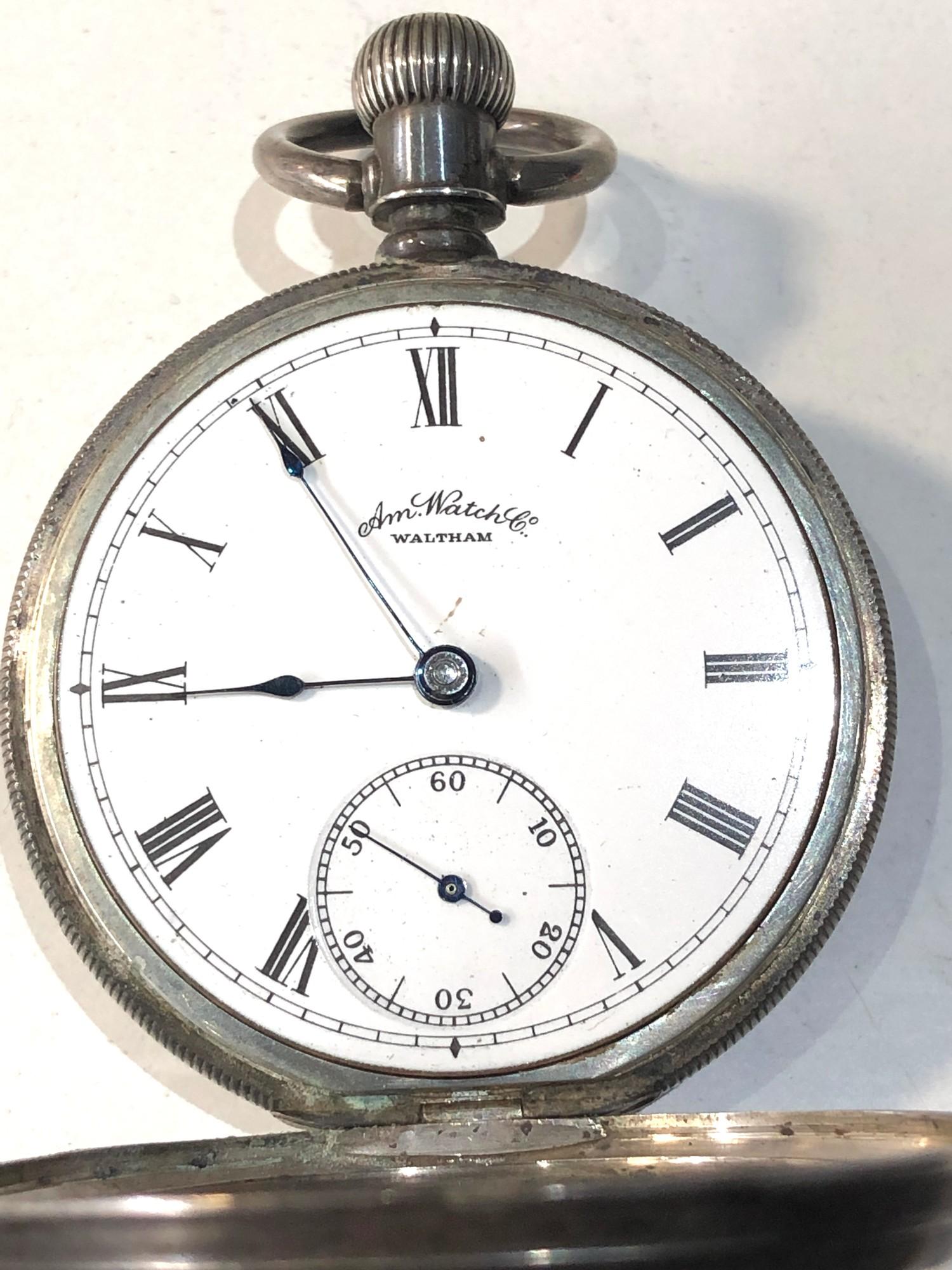Antique silver cased Am watch Co waltham pocket watch balance will spin does not tick keeps - Image 3 of 5