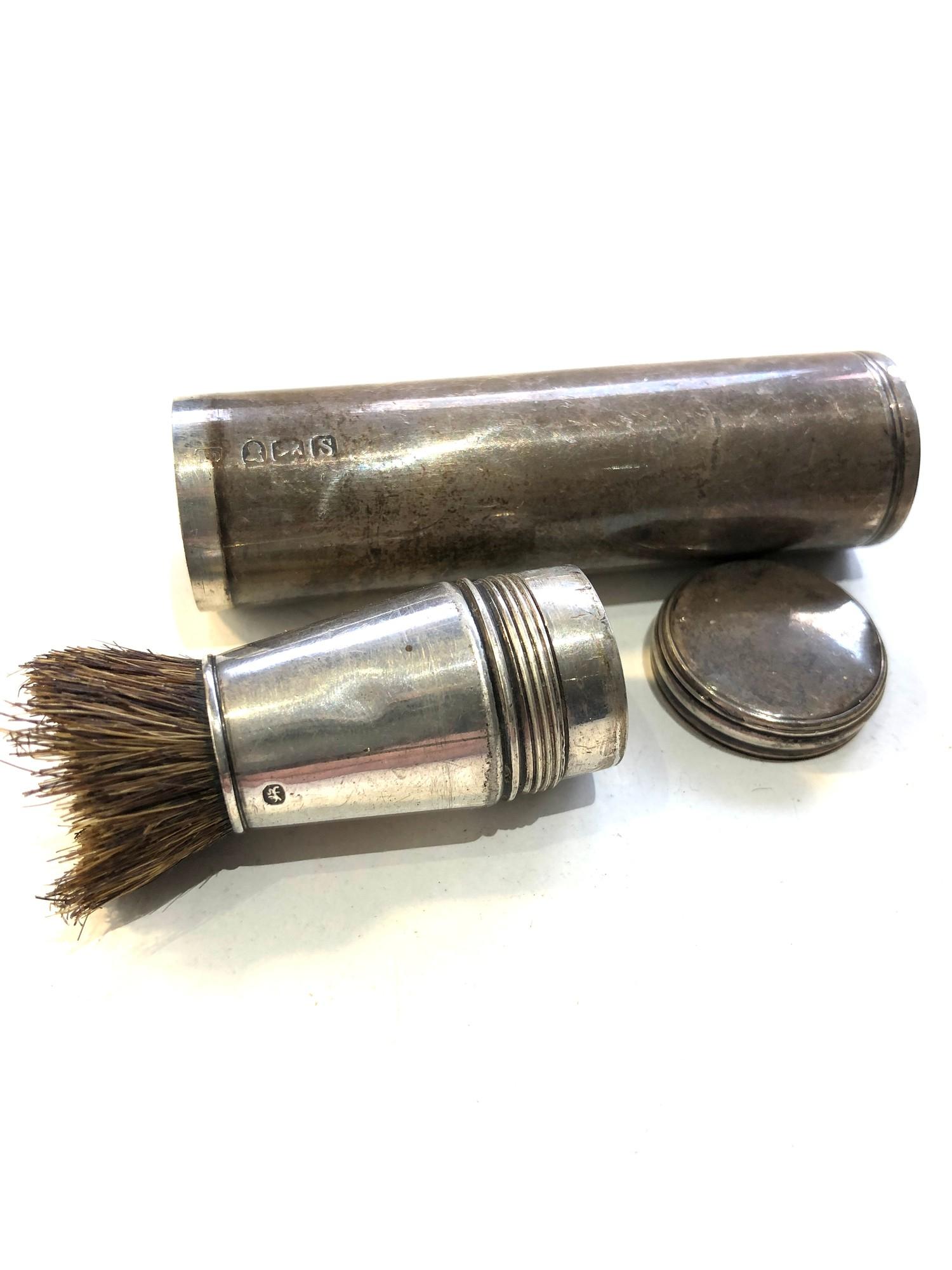 2 Antique silver travelling shaving Brushes both complete 1 Georgian silver the other Edwardian both - Image 2 of 7