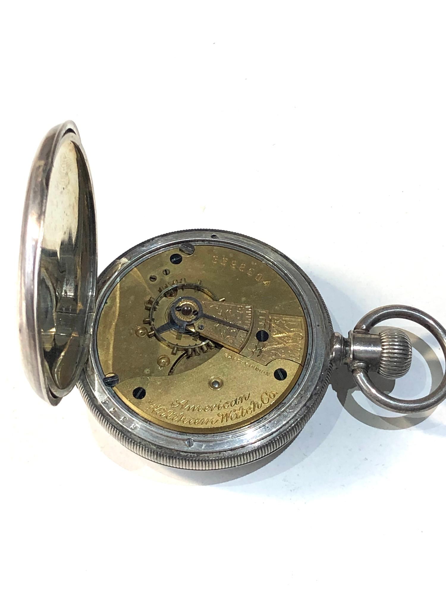 Antique silver cased Am watch Co waltham pocket watch balance will spin does not tick keeps - Image 4 of 5