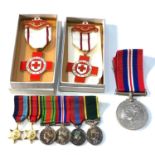 collection of medals includes 2 boxed red cross and ww2 miniature group and war medal