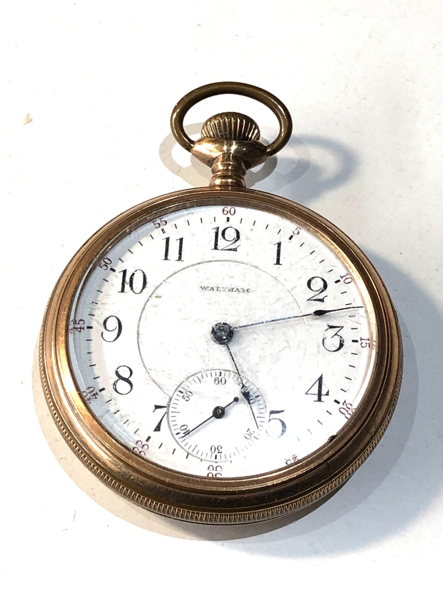 Antique gold plated cased waltham pocket watch balance will spin fully wound but sold as parts