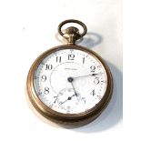 Antique gold plated cased waltham pocket watch balance will spin fully wound but sold as parts
