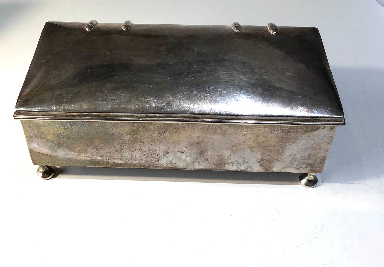 Large Antique silver cigarette box measures approx 20cm by 10cm height 6.5cm total weight 430g - Image 2 of 4