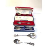 Selection of 5 hallmarked silver collectors spoons 3 boxed