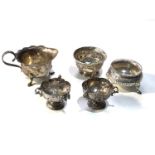 Selection of silver items includes silver salts small cream jug etc