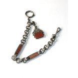 Antique stone set watch chain and fob white metal