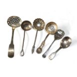 selection of silver serving spoons includes Georgian silver tea caddy spoon weight 160g