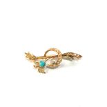 Antique 15ct gold Turquoise and seed-pearl brooch weight 3.5g missing some small seed-pearls