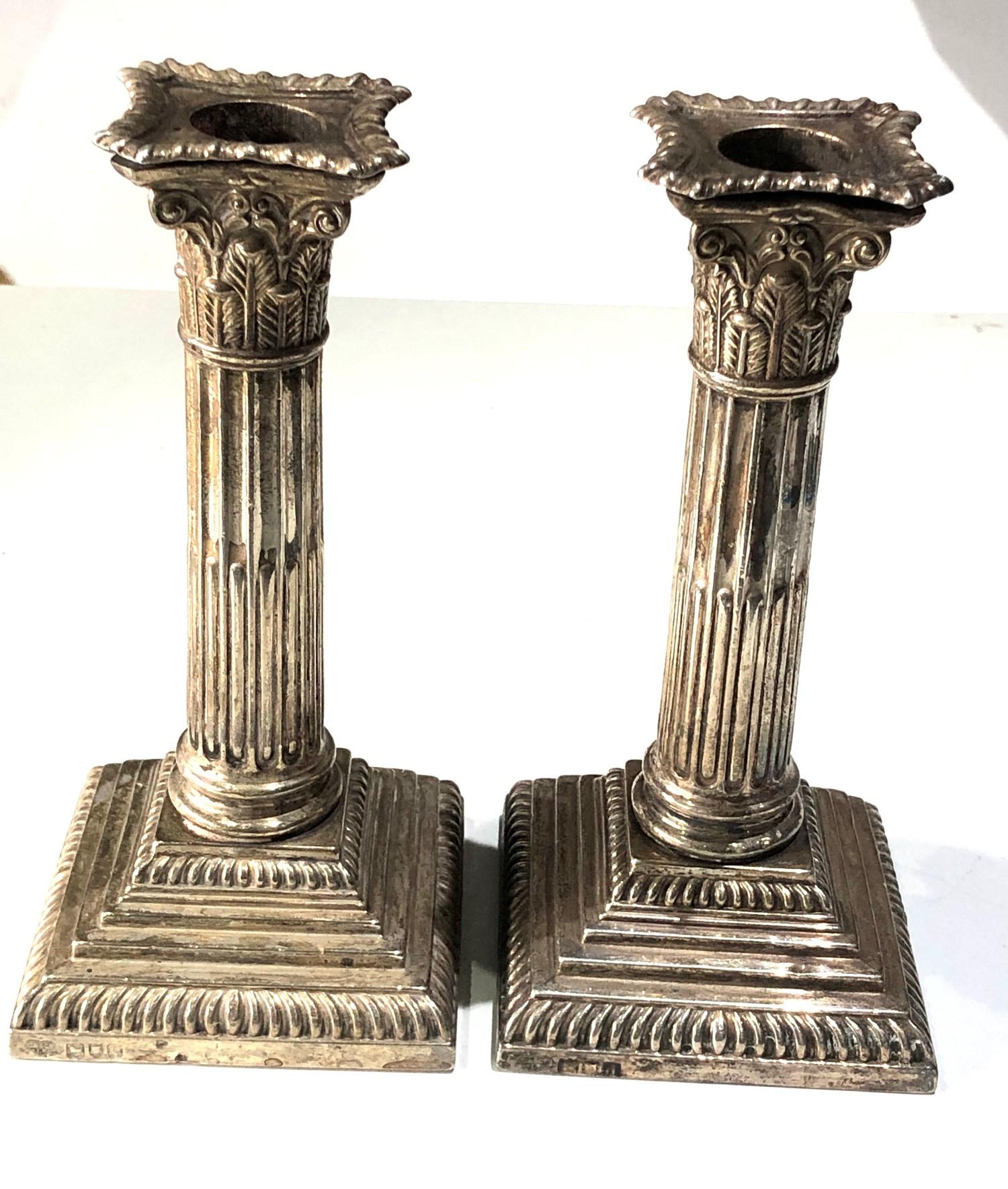 Pair antique silver corinthian column candlesticks london silver hallmarks measure height 18cm