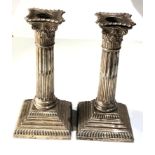 Pair antique silver corinthian column candlesticks london silver hallmarks measure height 18cm
