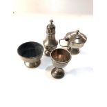 Vintage mappin and webb silver cruet set and egg cup missing liner for salt