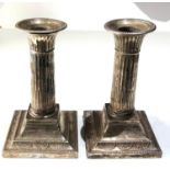 Pair Antique silver corinthian column candlesticks measure approx height 14cm London silver