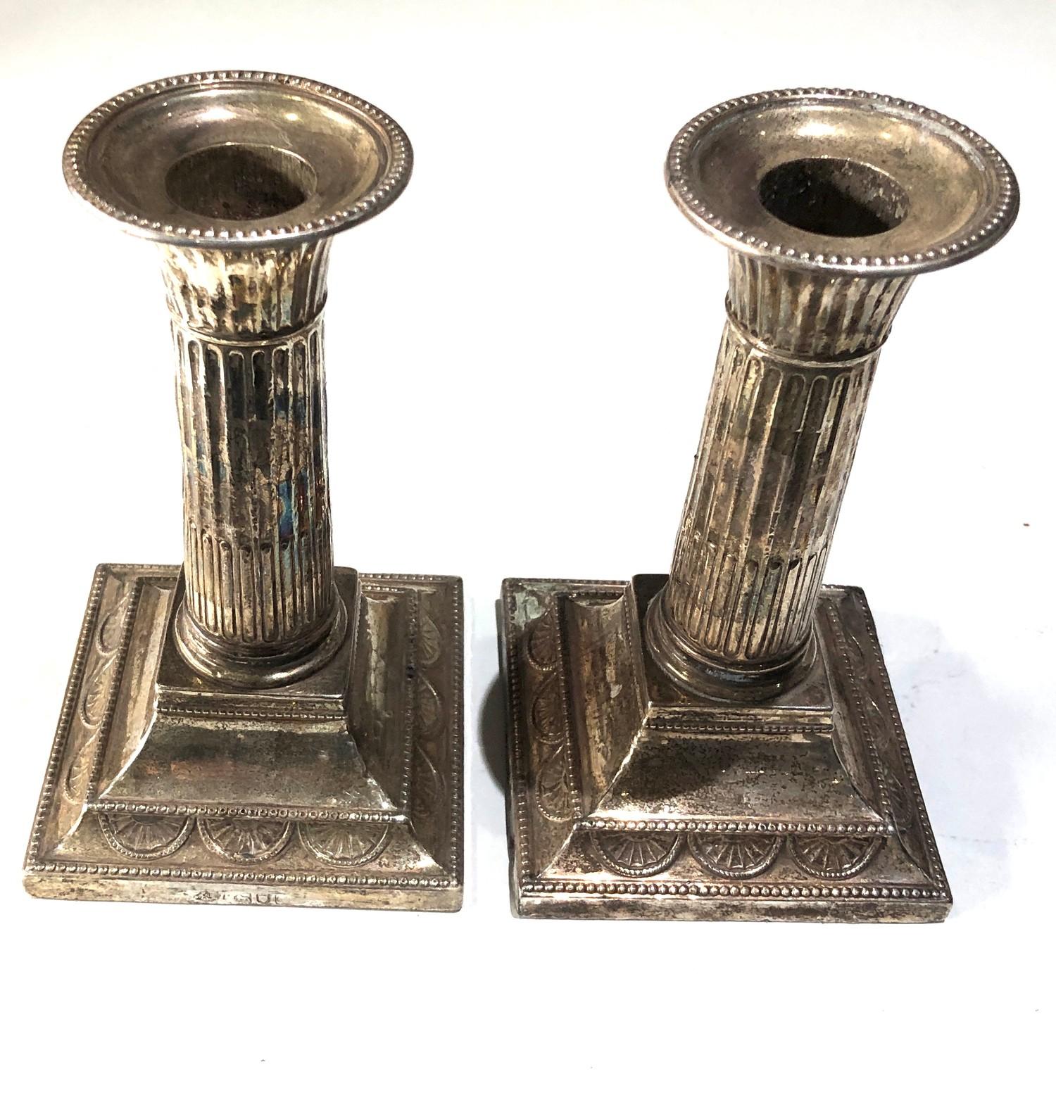 Pair Antique silver corinthian column candlesticks measure approx height 14cm London silver - Image 2 of 3