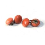 Antique 9ct gold and coral cufflinks each corla bead measures approx 1.1cm dia marks and surface