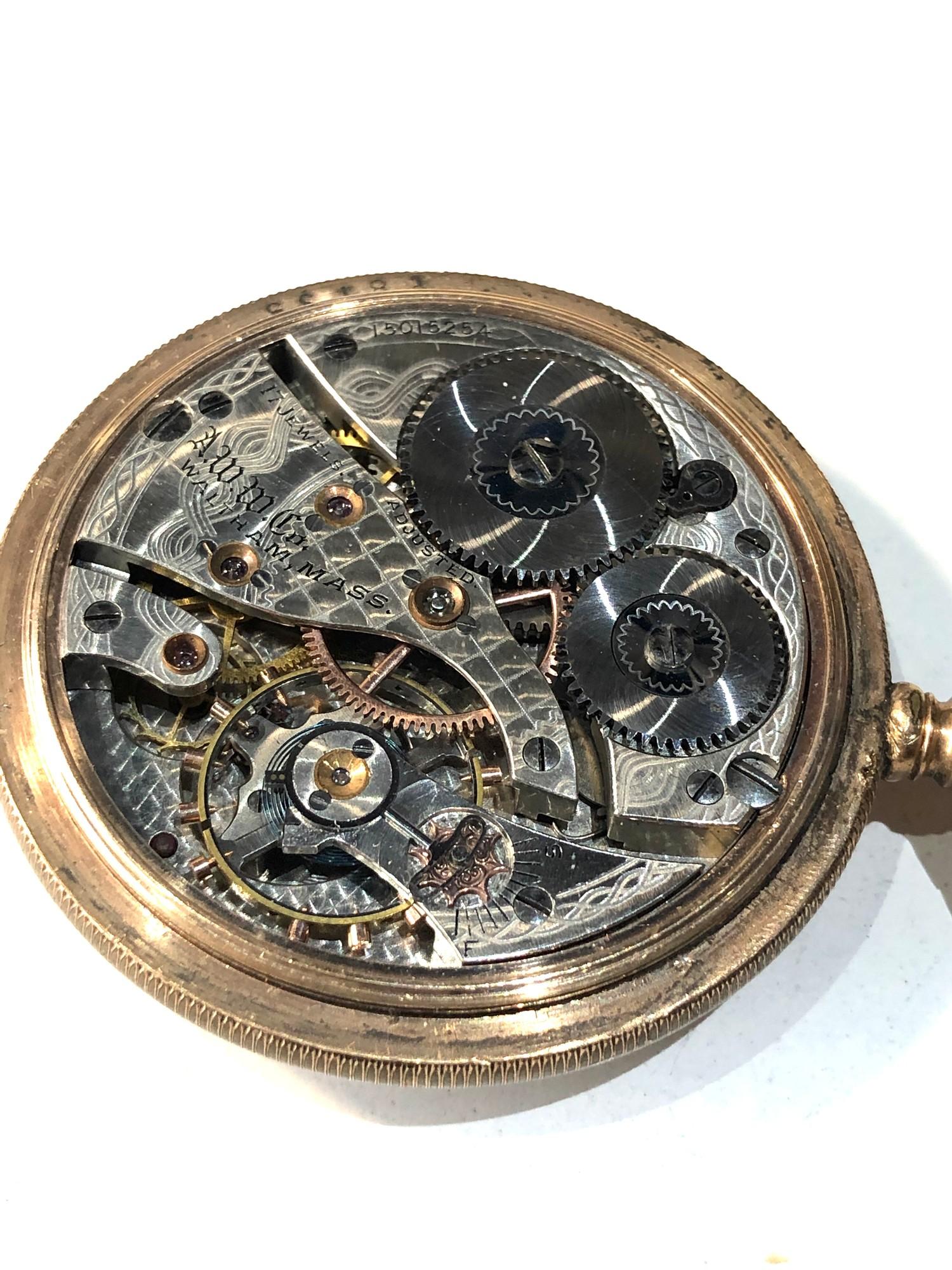 Antique gold plated cased waltham pocket watch balance will spin fully wound but sold as parts - Image 3 of 4