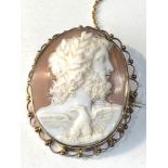 Antique 9ct gold framed cameo brooch measures approx 5.2cm by 4.3 cm cameo has damage as shown