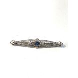 Vintage 14ct gold and platinum sapphire brooch measures approx 5.3cm by 1cm weight