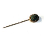 Antique high carat gold scarab beetle stick pin measures approx 6.5cm xrt as 14ct gold