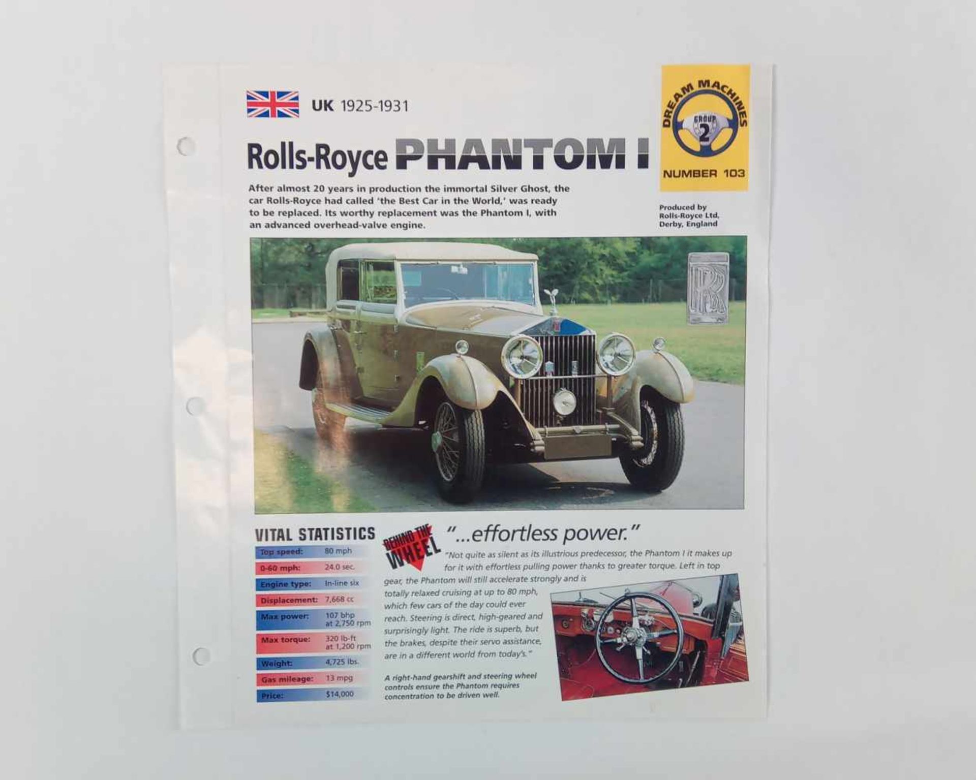 Dream machines, group 2, number 103, Rolls-Royce Phantom I