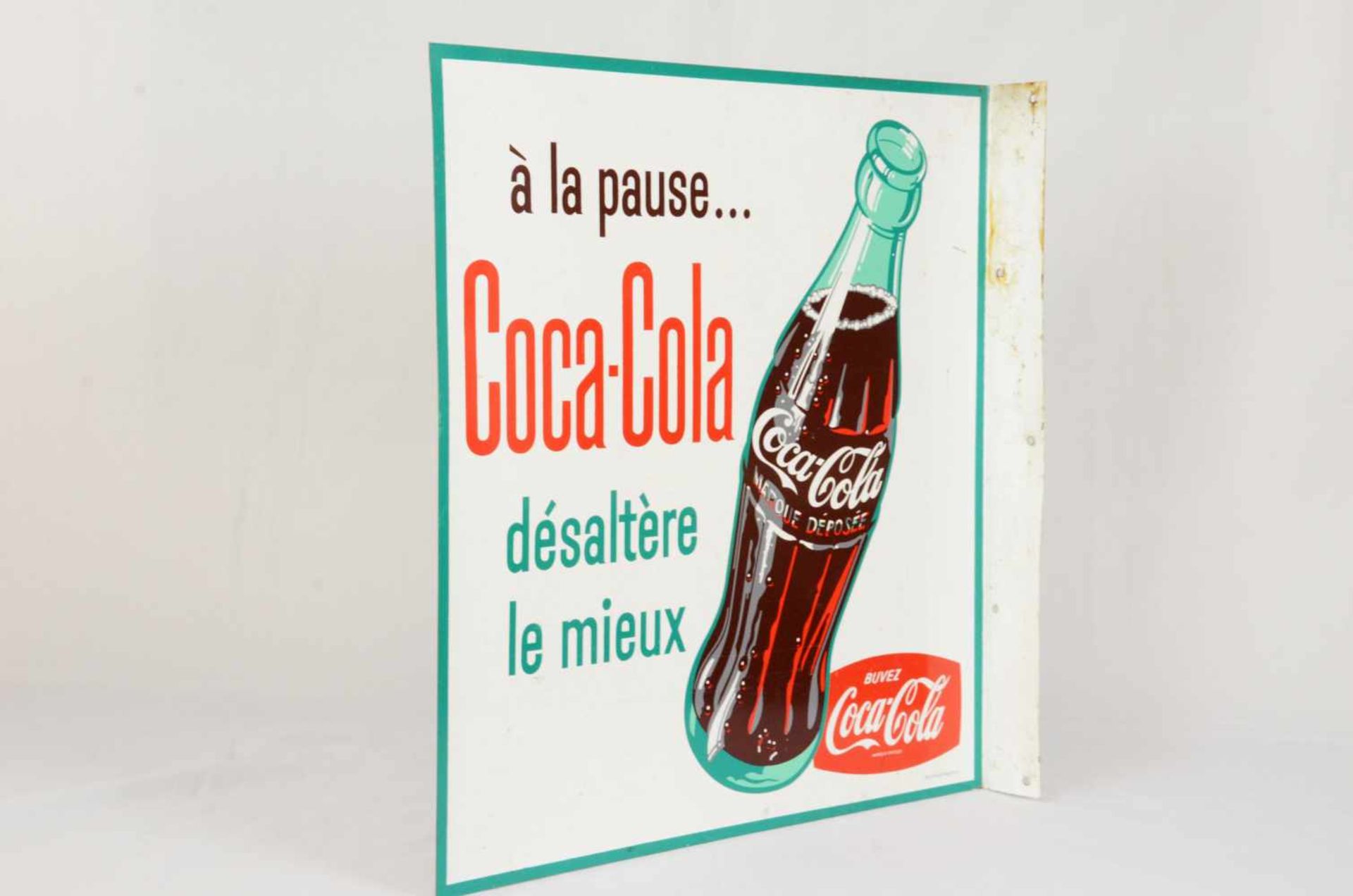 Two-sided metal Coca-Cola sign in FrenchThis two-sided Coca-Cola sign is in French and has a side - Bild 4 aus 4