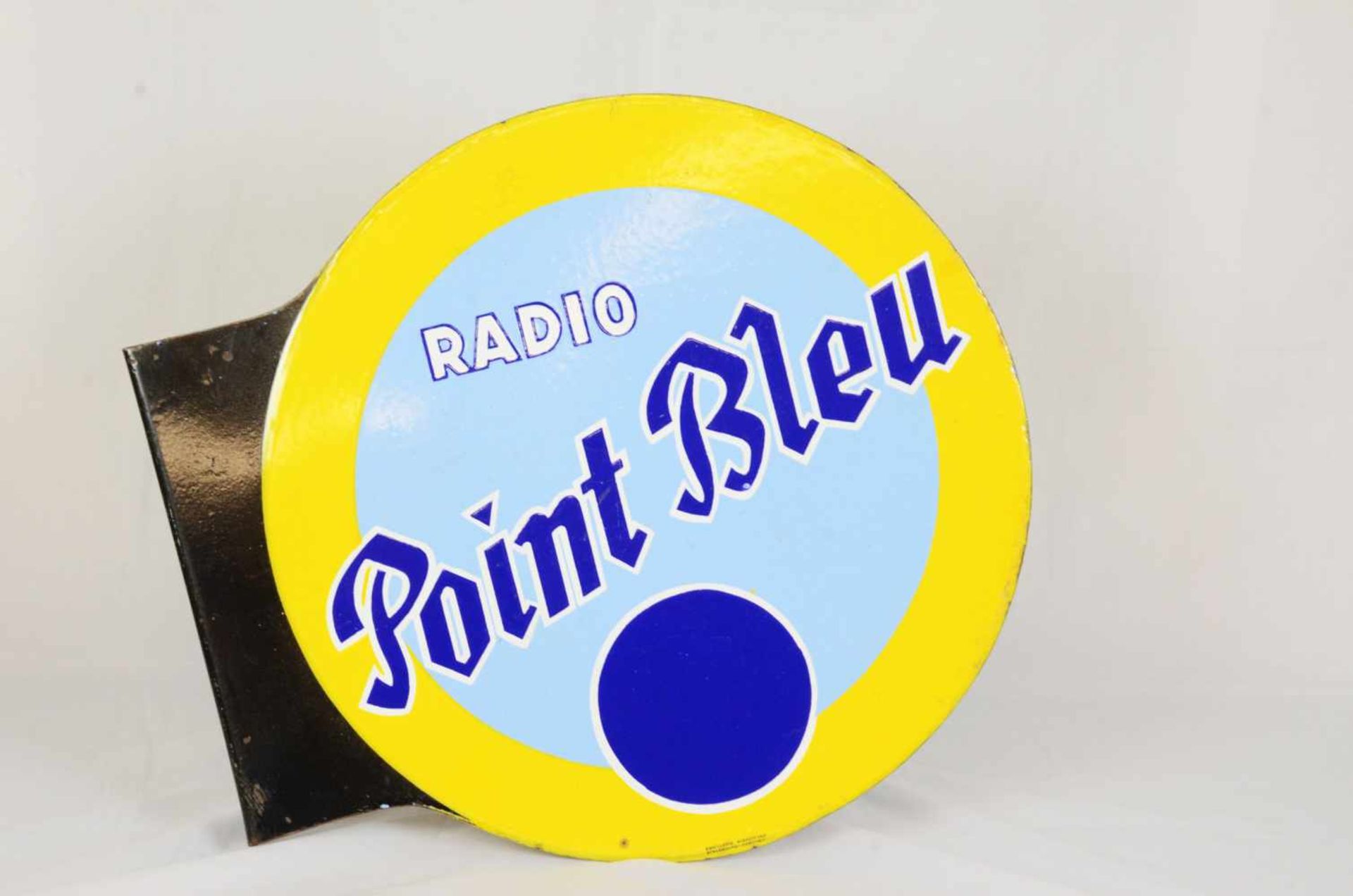 Two-sided enamel sign Radio Point BleuThis two-sided enamel sign Radio Point Bleu has a side