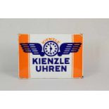 Curved enamel sign Kienzle UhrenThis curved Kinezle Uhren enamel sign is in German and has 4