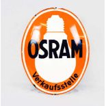 Round, curved enamel sign OsramThis round, curved Osram enamel sign is in German and has 4