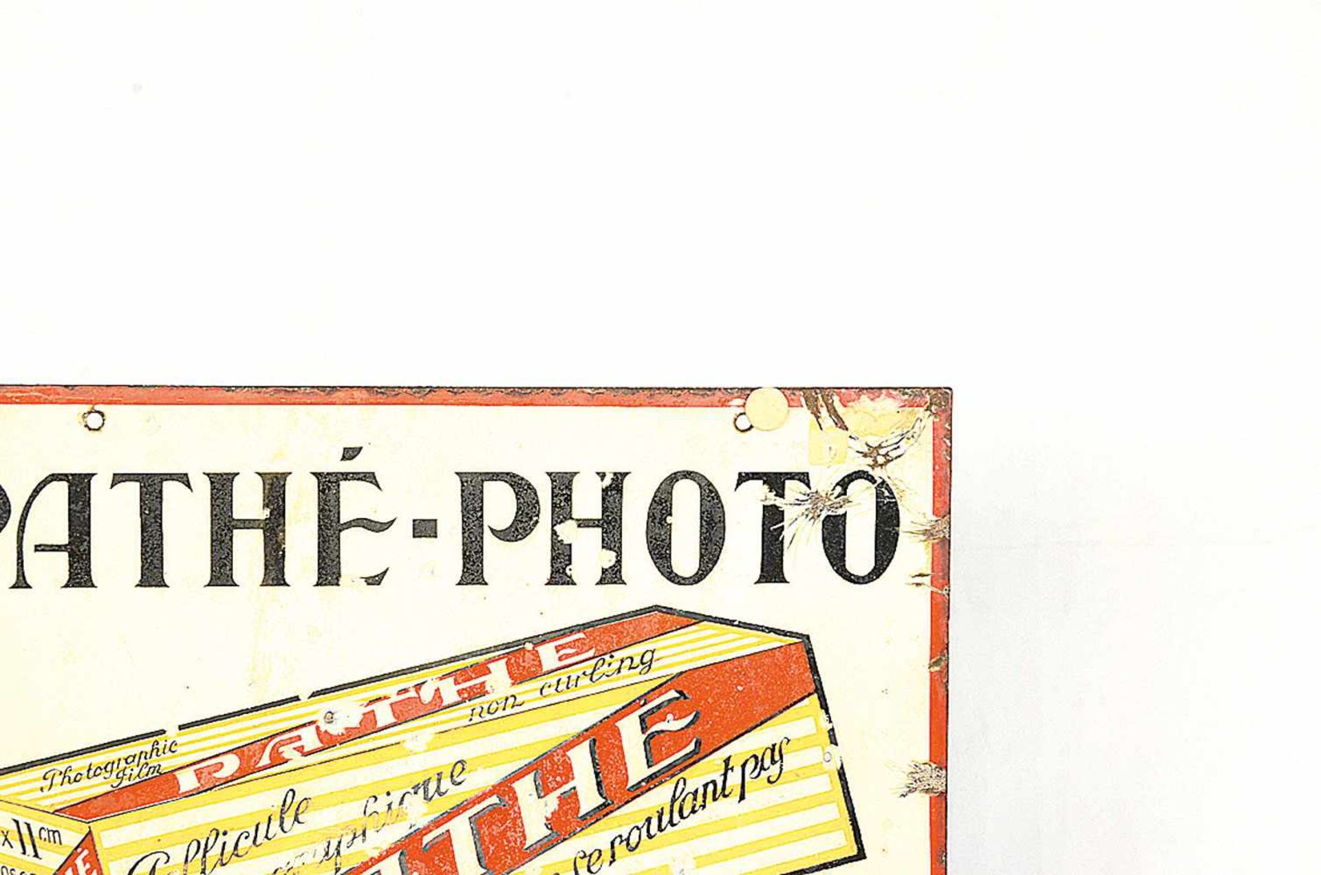 Two-sided enamel sign Pathé-PhotoThis two-sided Pathé-Photo enamel sign is in French, has 3 mounting - Image 3 of 3